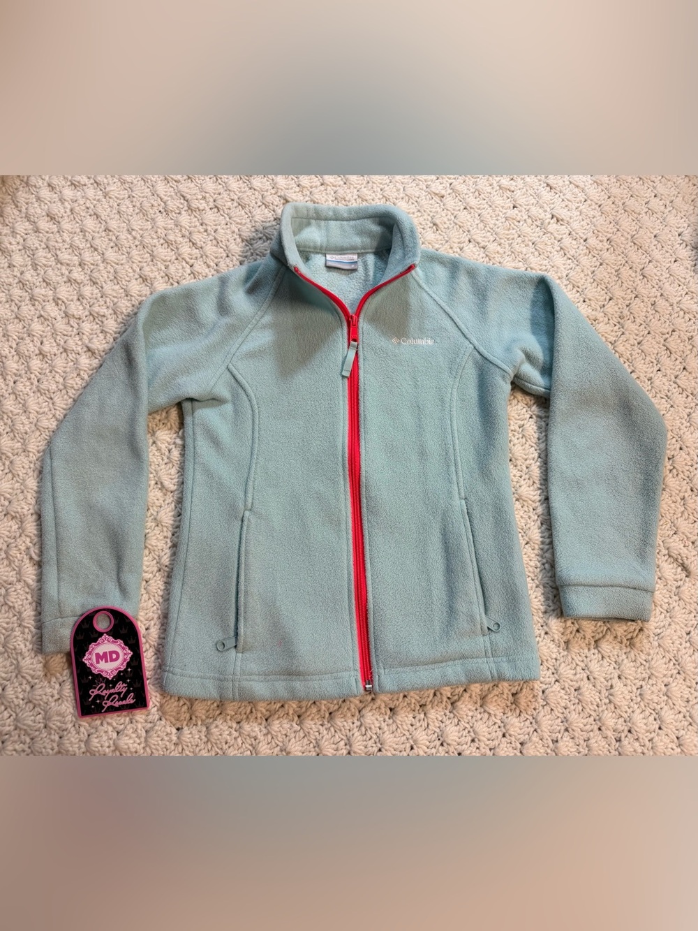 Columbia Kids Light Teal Fleece Jacket with Pink Zipper
